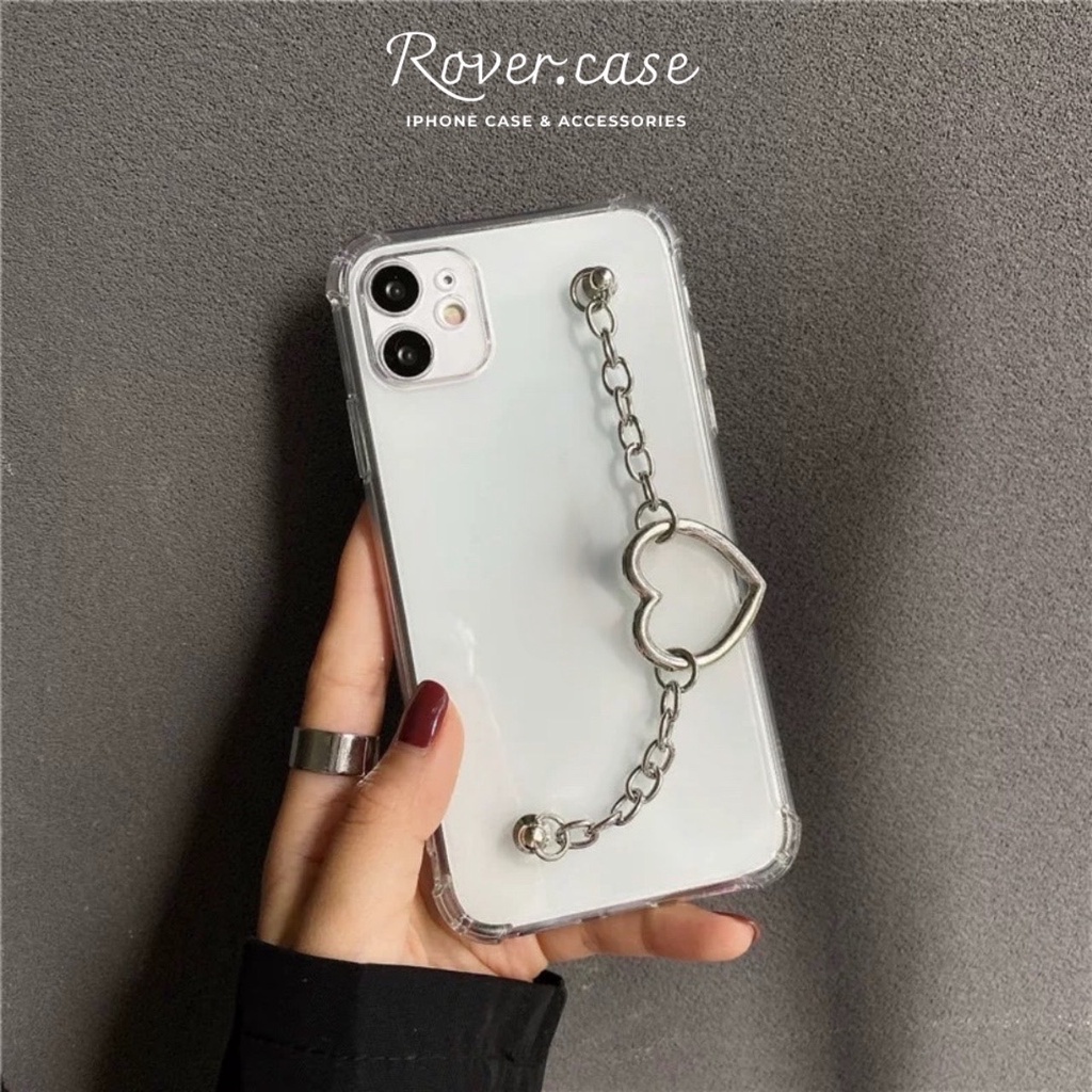 Ốp điện thoại trong suốt đính kèm dây xích hình trái tim - Case iPhone 14/13/7/8/plus/x/xs/max/11/12/pro/promax