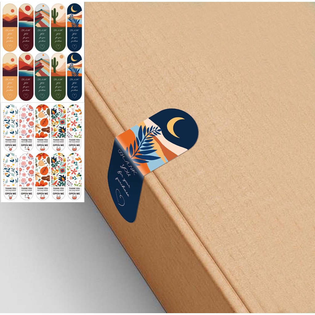 Set 100 Sticker decalcám ơn dán hộp niêm phong, đề can dán hộp bao bì đóng hàng họa tiết Vinatage
