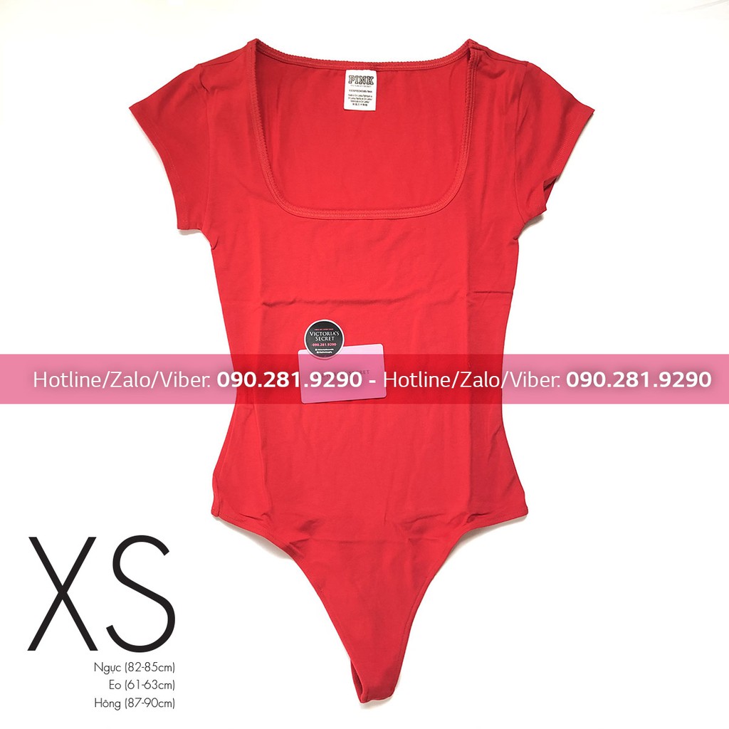 Size XS - Bộ đồ Bodysuit màu đỏ cá tính, tay lở, cổ chữ U - Pinup Red - Victoria's Secret USA