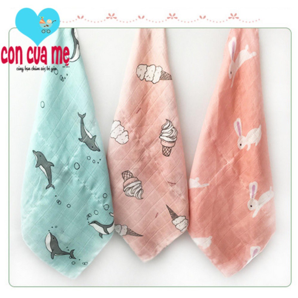 Set 3 khăn sữa sợi tre siêu mềm Muslin tree 28x28cm