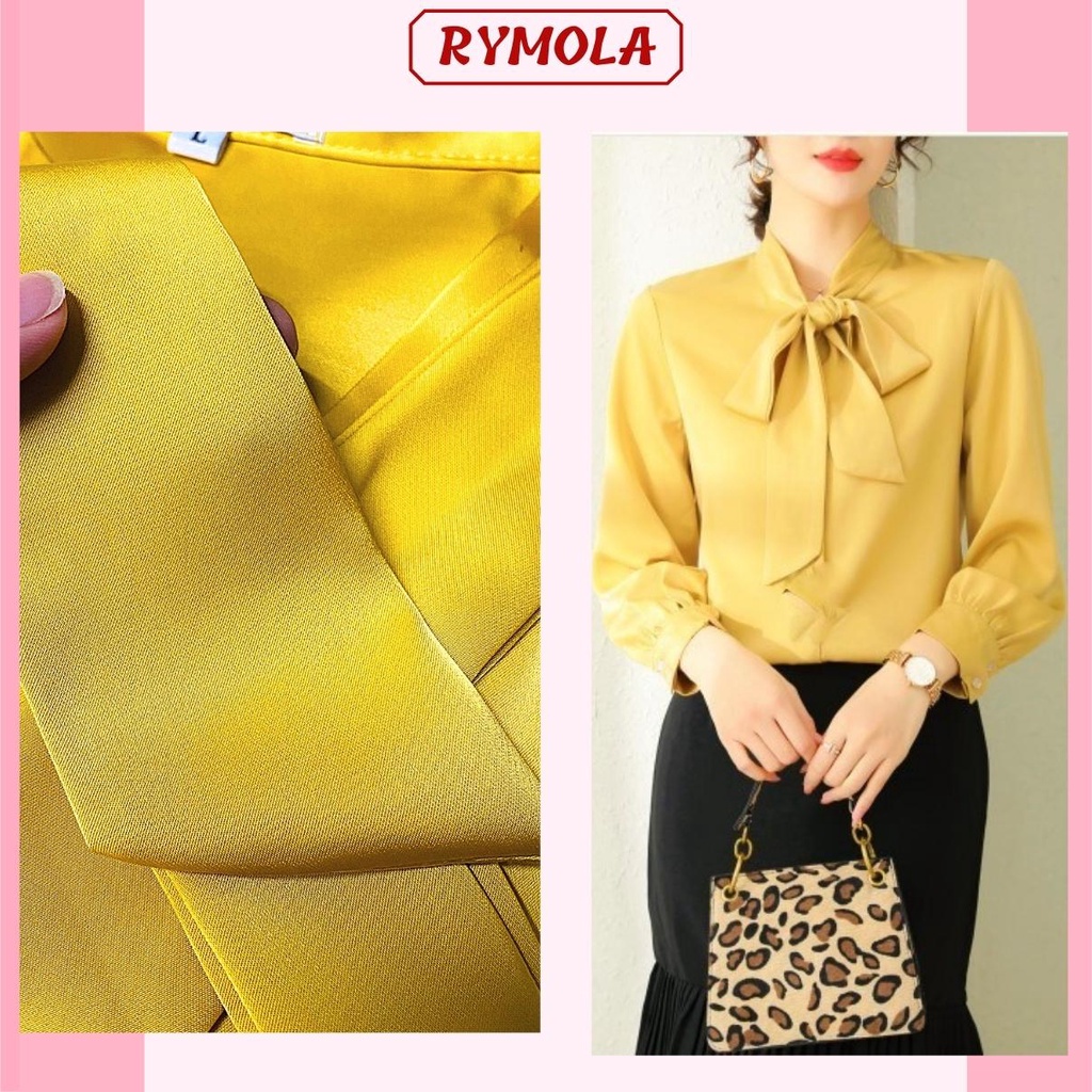 Áo Sơ Mi Kiểu Công Sở Đẹp MOLA Tay Dài Cổ Thắt Nơ Vàng Chất Lụa Cao Cấp From Rộng Hàn Quốc Ulzzang Vintage A1V