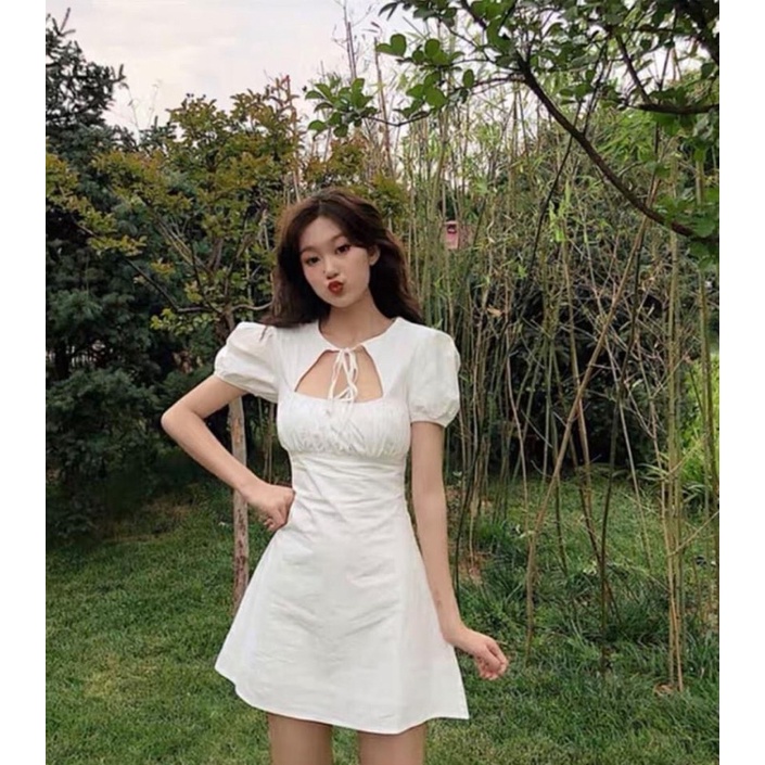 Váy Nhún Ngực Buộc Nơ Cổ Siêu Xinh Hot Trend Chất Siêu Xịn