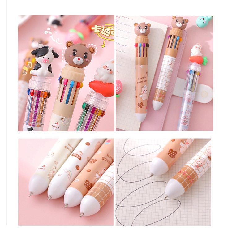 Bút Bi Bấm Nhiều Màu Ngòi 0.5mm Họa Tiết Hoạt Hình Dễ Thương