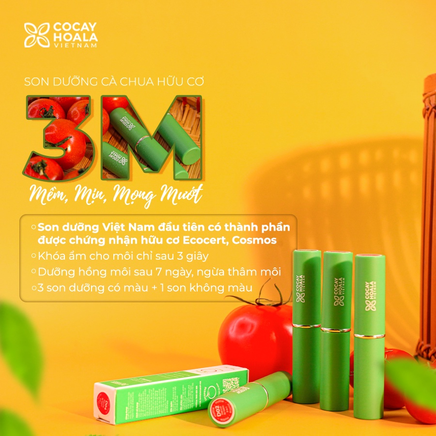 Son dưỡng hữu cơ hồng môi mềm mịn mọng nước 3M Cocayhoala - 1.5g