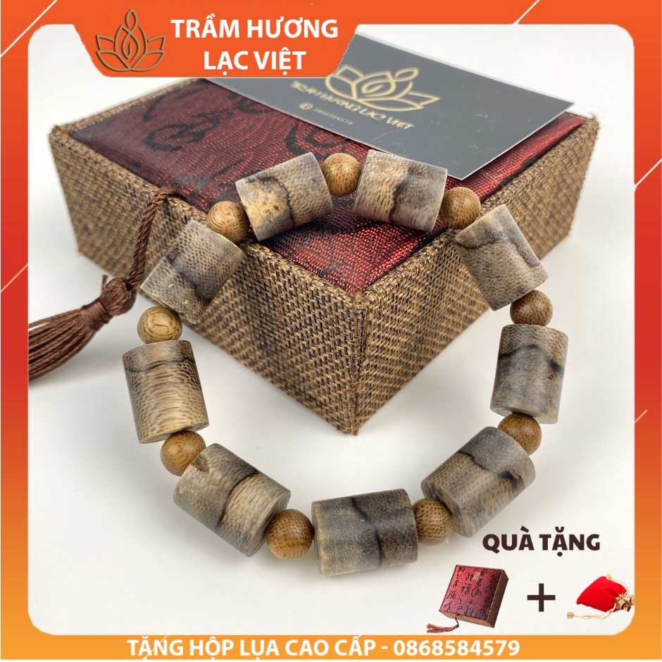 Vòng Tay Trầm Hương Đốt Trúc cho Nam Trầm Tốc Vân 12mm Tự Nhiên Cao Cấp Lạc Việt - Ý nghĩa Sức Mạnh - Ý Chí - Kiên Cường