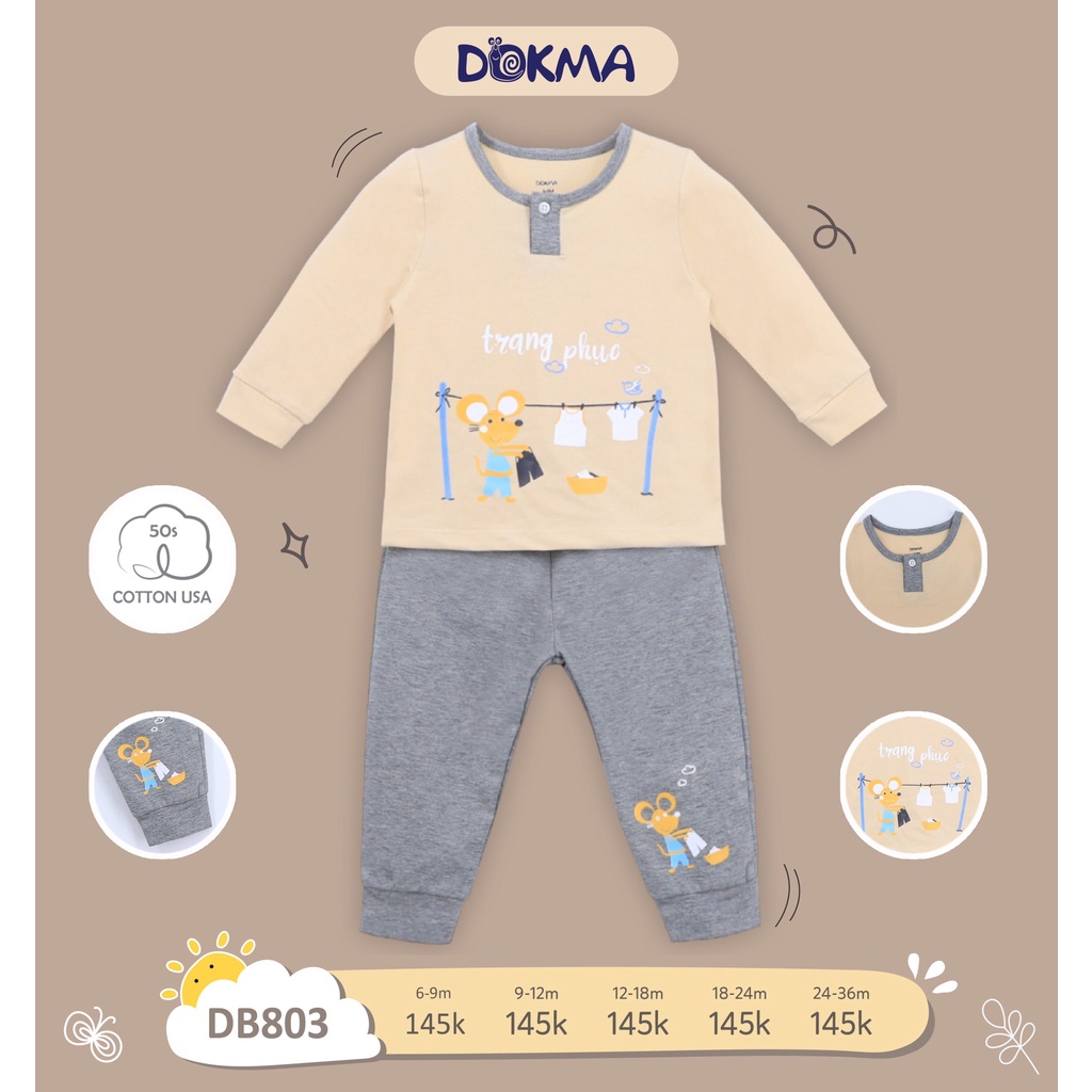 (6-36m) Bộ dài tay vải cotton mỏng bổ trụ cho bé - DOKMA