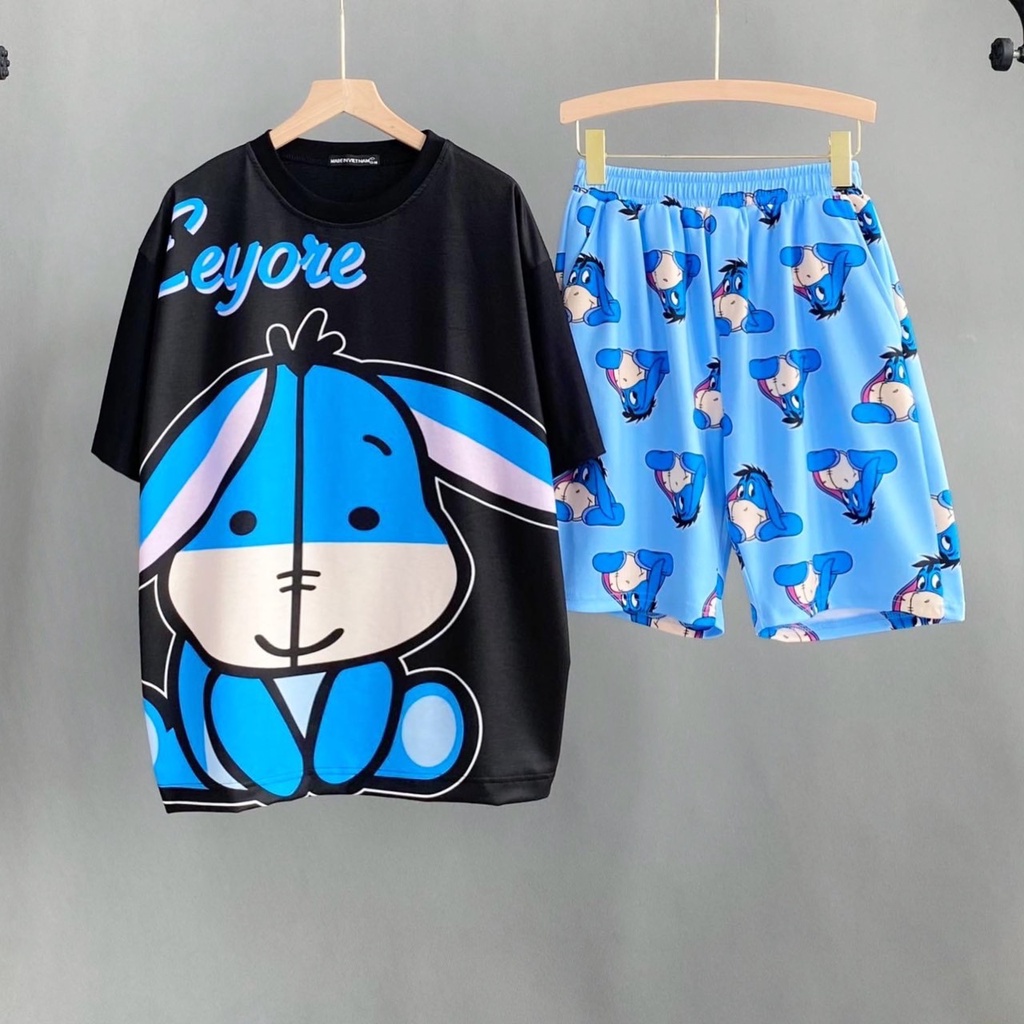 Set quần đùi cartoon và áo thun freesize hoạt hình unisex chất thun thoáng mát SIB105
