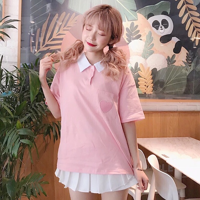 Áo thun có cổ thêu tim cực hot