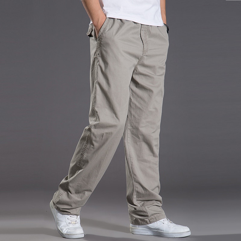 Quần Jogger Cotton Dáng Suông Rộng Co Giãn Phối Túi Có Size Lớn 6XL Dành Cho Nam Giới