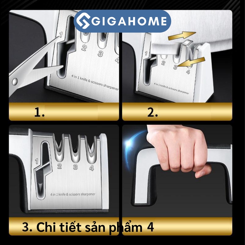 Dụng Cụ Mài Dao Kéo 4 Rãnh Cầm Tay GIGAHOME Bằng Thép Không Gỉ, Tiện Dụng 8533
