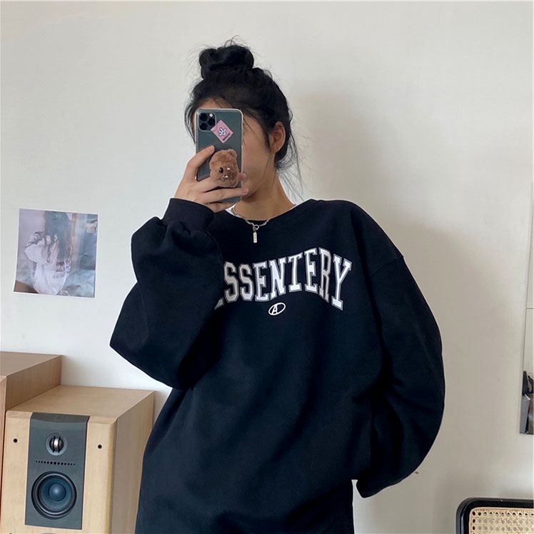 Áo sweater tay dài dáng rộng in chữ thiết kế đơn giản dành cho nữ