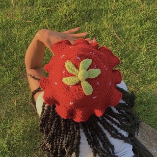 [HANDMADE] Crochet stawberry hat - Mũ dâu móc