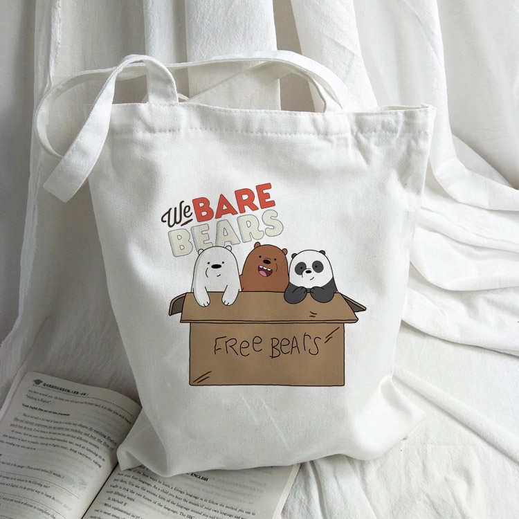 Túi xách vải in hình gấu We Bare Bears thời trang