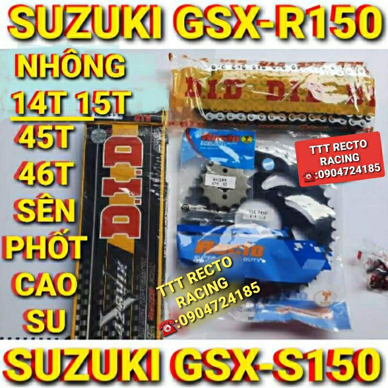 NHÔNG SÊN DĨA GSX-R150/GSX-S150 SÊN PHỐT TFX/DID BAO BÌ MỚI CHÍNH HÃNG THAILAN DĨA 45T 46T NHÔNG 13T 14T 15T