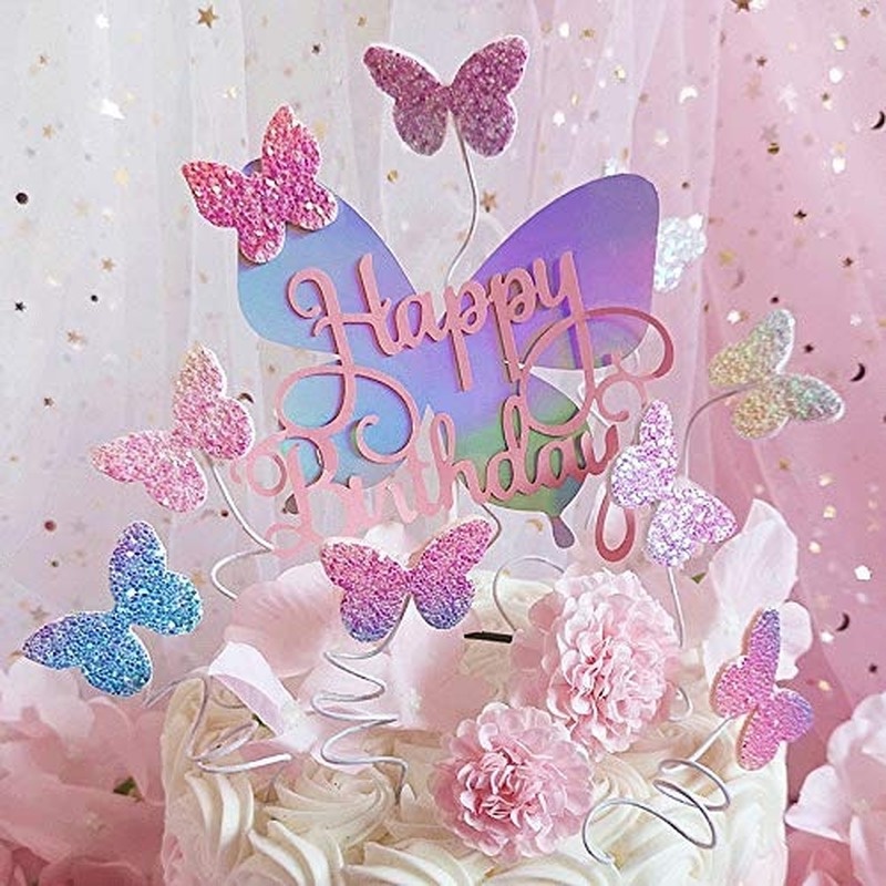 1 SET Bong Bóng Hình Bướm Màu Vàng Hồng Dùng Trang Trí Bánh Kem