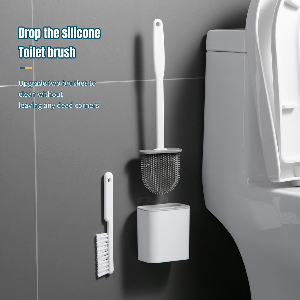 Cọ vệ sinh bồn cầu Shepherd bằng silicon đầu mềm kèm giá đỡ treo tường hai ngăn thoát nước