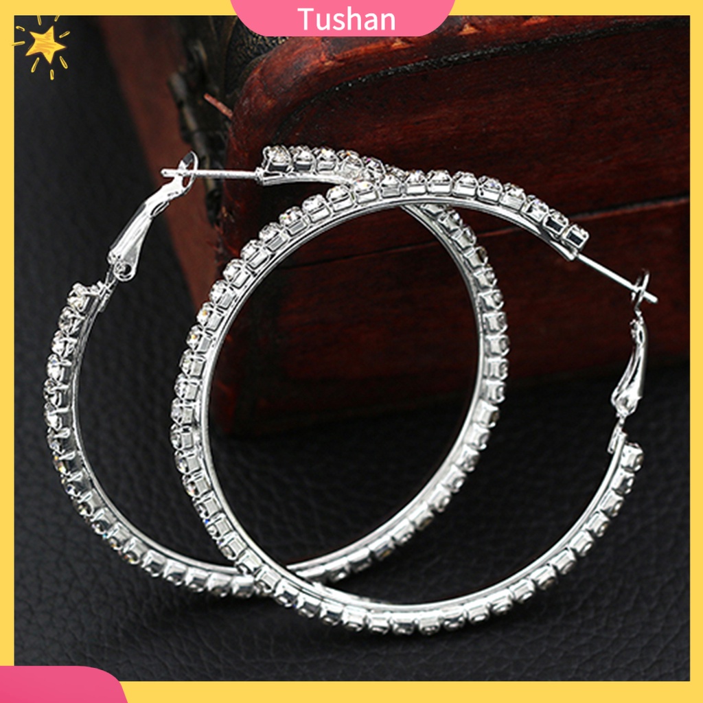 Đôi khuyên tai kiểu tròn đính kim cương nhân tạo cho nữ