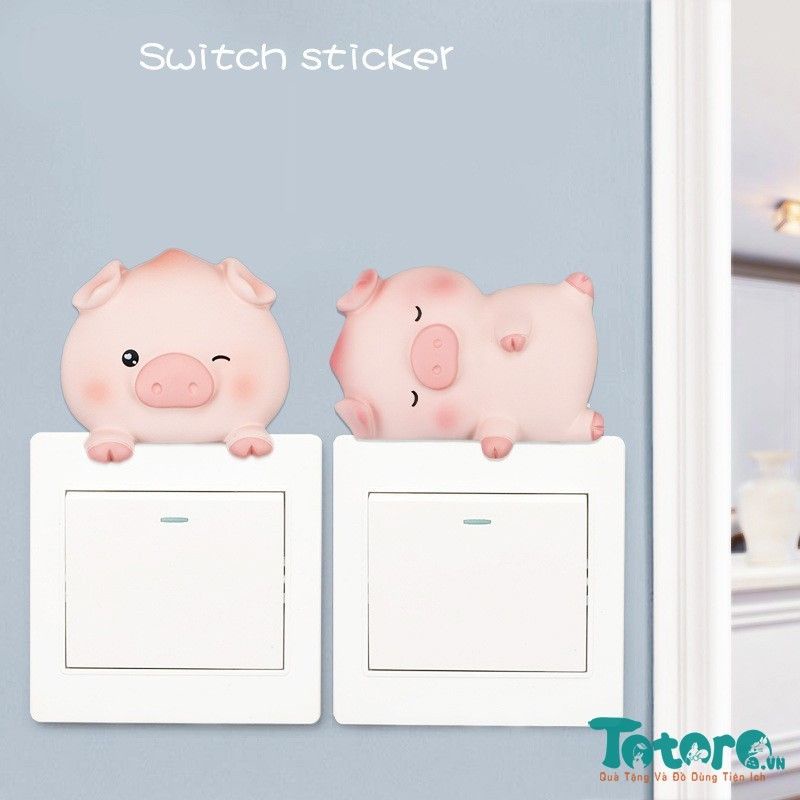 Hình dán nổi trang trí ổ điện Heo Hồng - 5cm