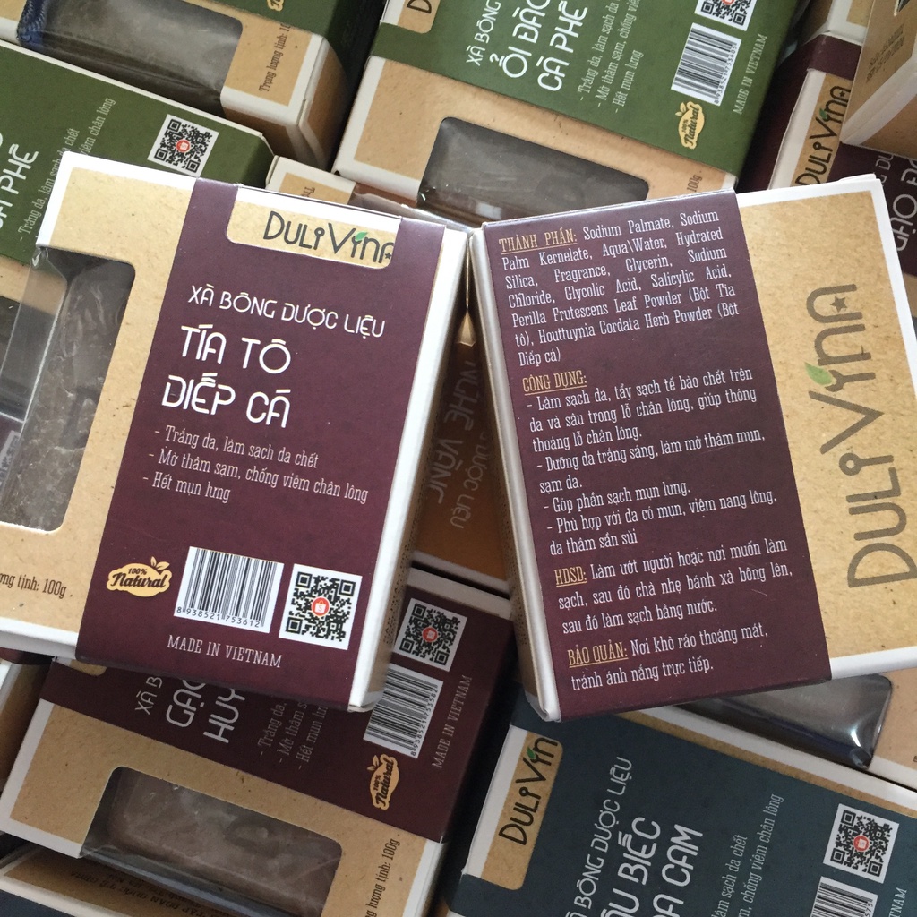 Xà phòng thảo dược Tía Tô Diếp Cá, xà bông cục trắng da, ngừa mụn 100g Dulivina | BigBuy360 - bigbuy360.vn