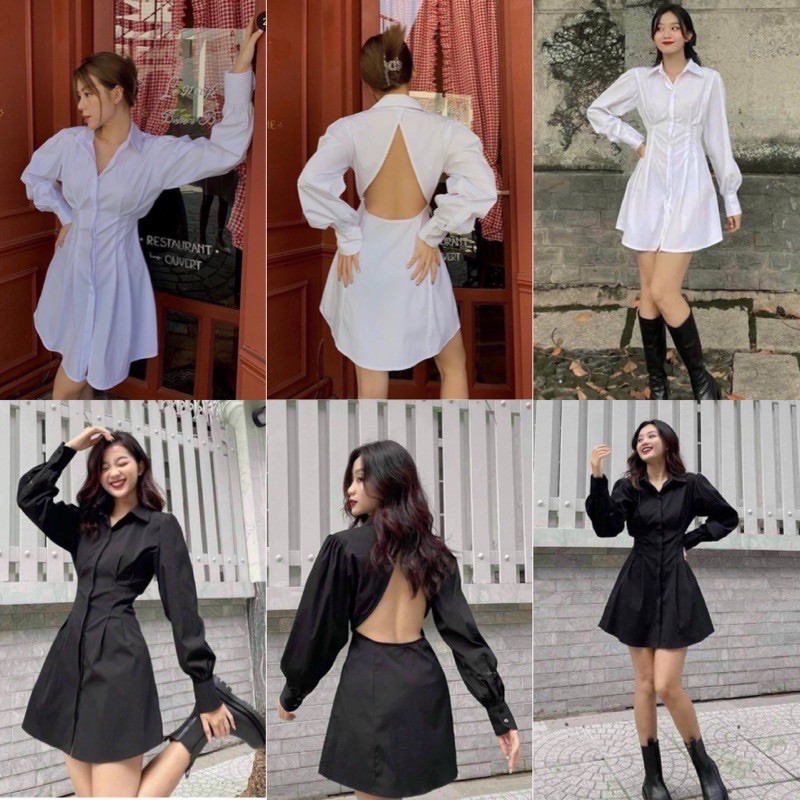 ĐẦM TAY DÀI form chuẩn thiết kế thanh lịch dịu dàng phá cách cut-out sau lưng sexy quyến rũ(Xả Kho Kèm Ảnh Thật 100%)