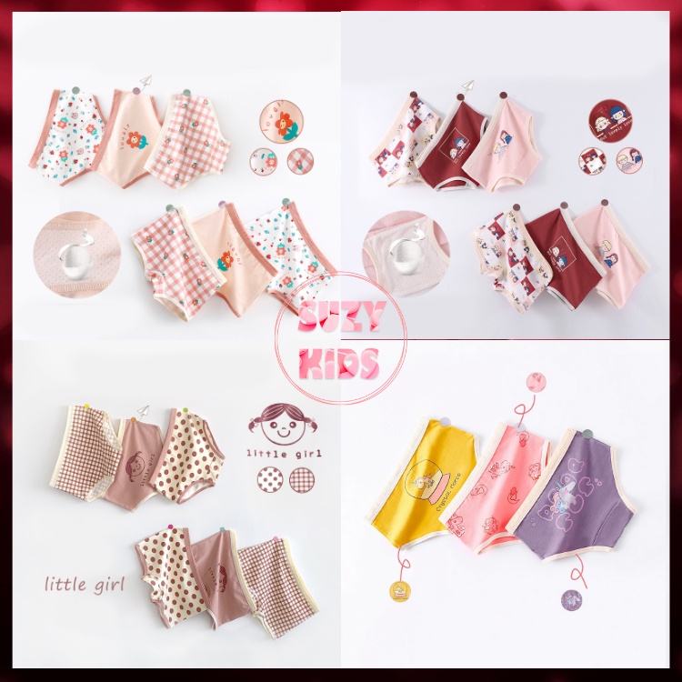 Combo 3 Quần Chíp Bé Gái, Quần Lót Mặc Váy Trẻ Em, Chất Cotton Cao Cấp, Mềm Mại -QC01