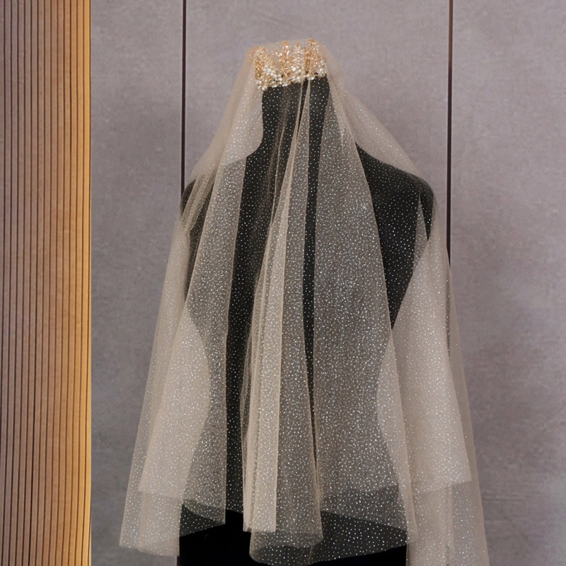 Mạng Che Mặt 2 Tầng Dài Lấp Lánh Cho Cô Dâu