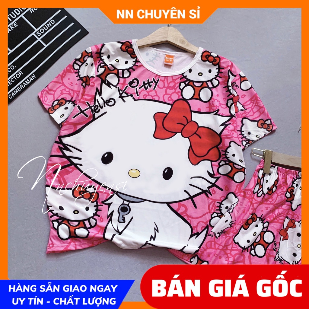 Đồ bộ mặc nhà bé gái in hình kitty hoạt hình dễ thương size đến 70kg chất thun mềm mát DBRBD FULL SIZE