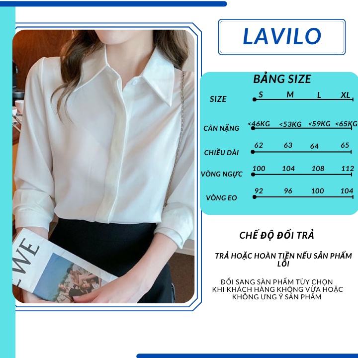 áo sơ mi nữ công sở tay dài kiểu dấu nút phong cách hàn quốc chất vải lụa siêu đẹp LAVILO SM07