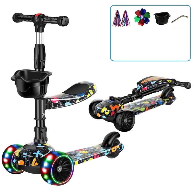 ✈️[Freeship] Xe trượt scooter GRAFFITI đa năng phát sáng cho bé từ 2 đến 12 tuổi - Xe thăng bằng có nhạc, ghế nhún
