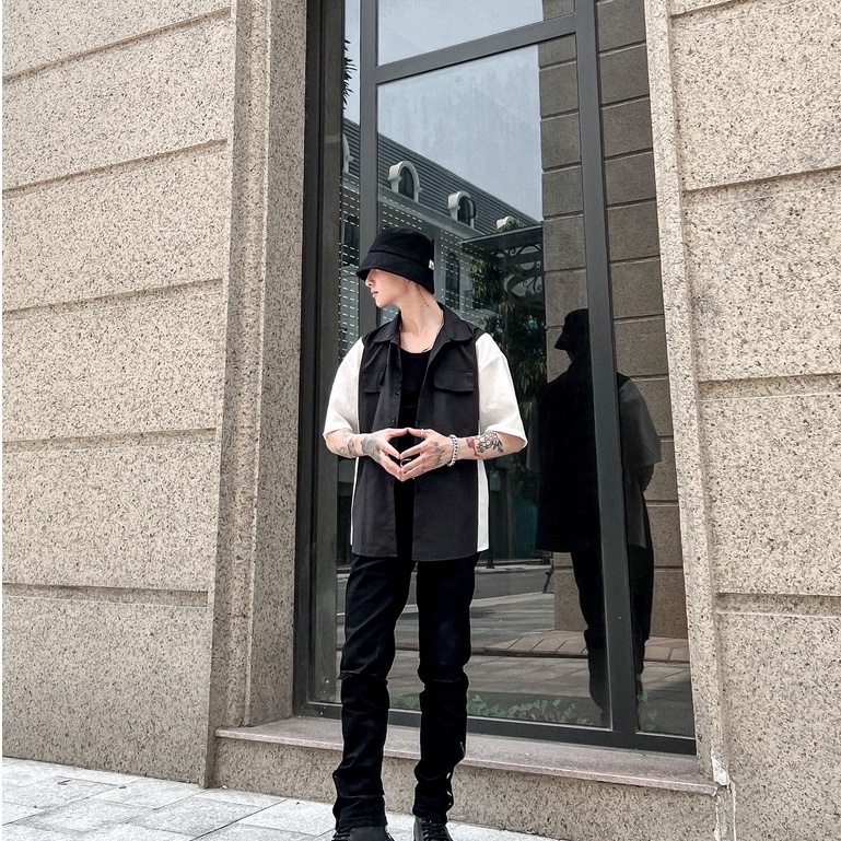 Áo Sơ Mi Tay Lỡ Phối Vai Chất Vải Cực Mát Mịn Dành Cho Nam