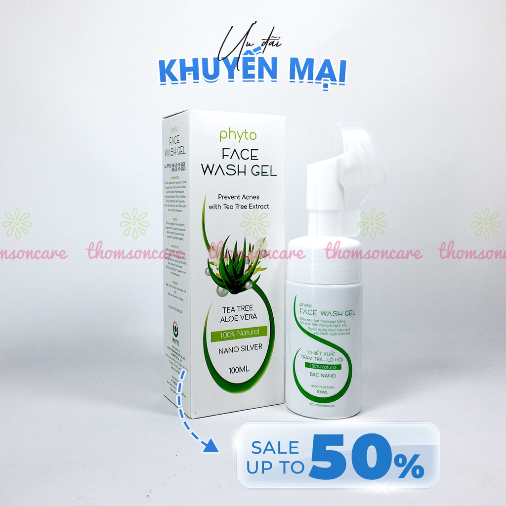 Sữa rửa mặt Phyto Face Wash Gel - chiết xuất từ Tràm trà, Lô hội srm giúp làm sạch bụi bẩn bã nhờn - Chai 100ml