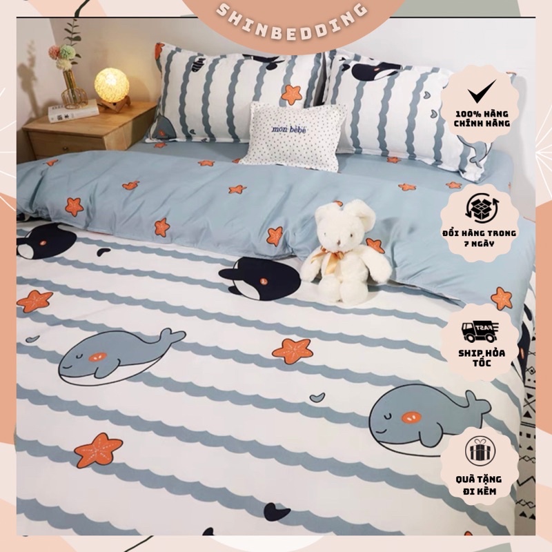 Set Chăn Ga Cá Voi Xanh Ngộ Nghĩnh Cotton Poly Đanh Mát Siêu Đáng Yêu (Shinbedding.shop)