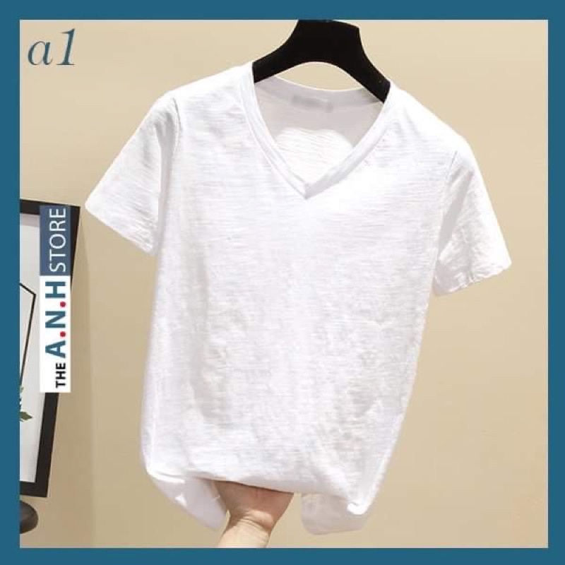 Áo thun cổ tim cotton xước chất mát