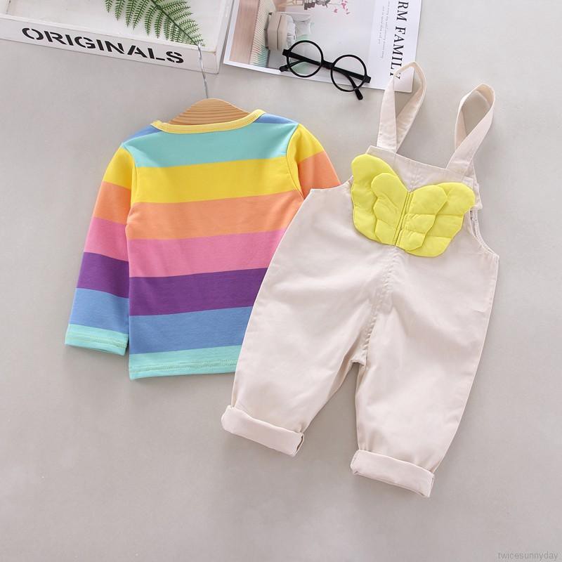 Bộ quần áo sọc cầu vồng xinh xắn dễ thương dành cho bé gái