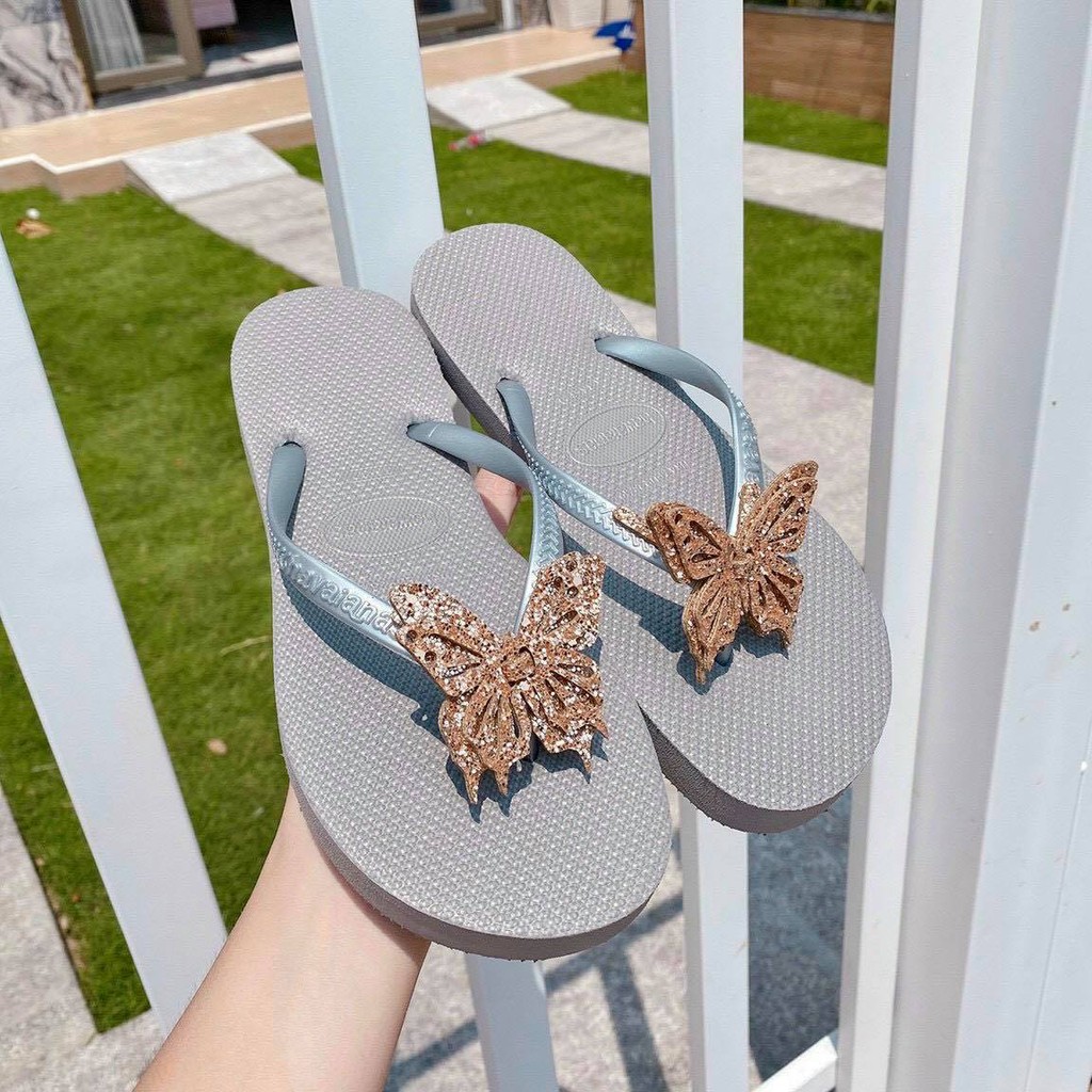 Dép havaianas gắn bướm kim tuyến