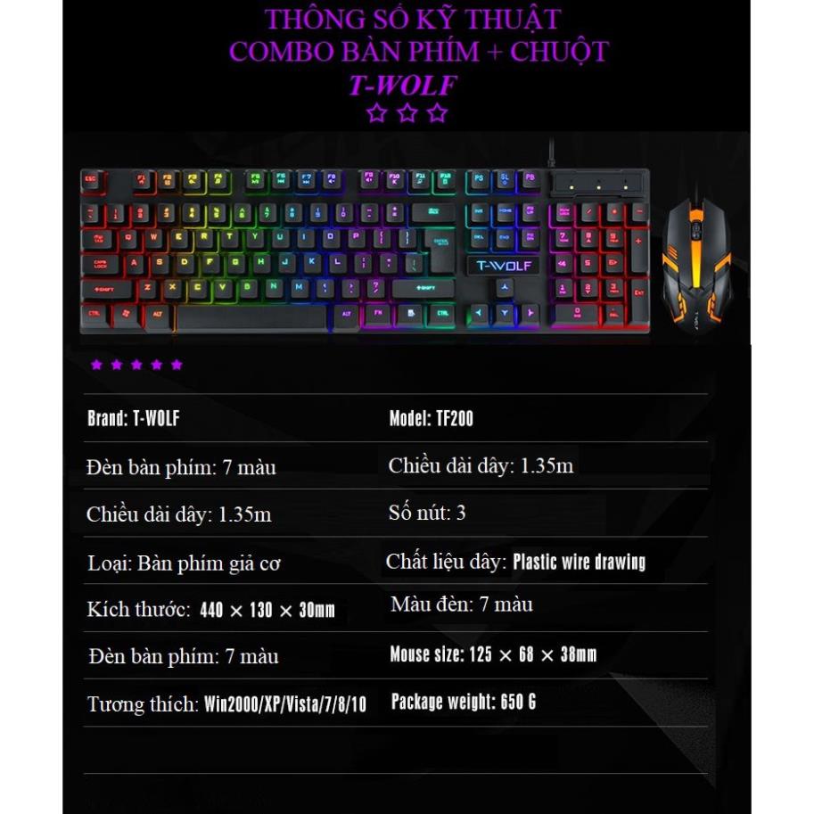 Bộ Bàn Phím chuột giả cơ Có Dây Kèm chuột TF200 chuyên game - Đèn LED 7 màu | BigBuy360 - bigbuy360.vn