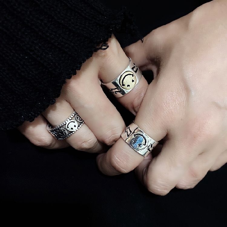 Nhẫn hở hình mặt cười/ hoa cúc dễ thương có thể điều chỉnh cho cặp đôi 223603