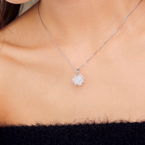 Dây chuyền nữ mạ bạc 925 hình bông tuyết 3d chính hãng trang sức bạc CINLA DC030