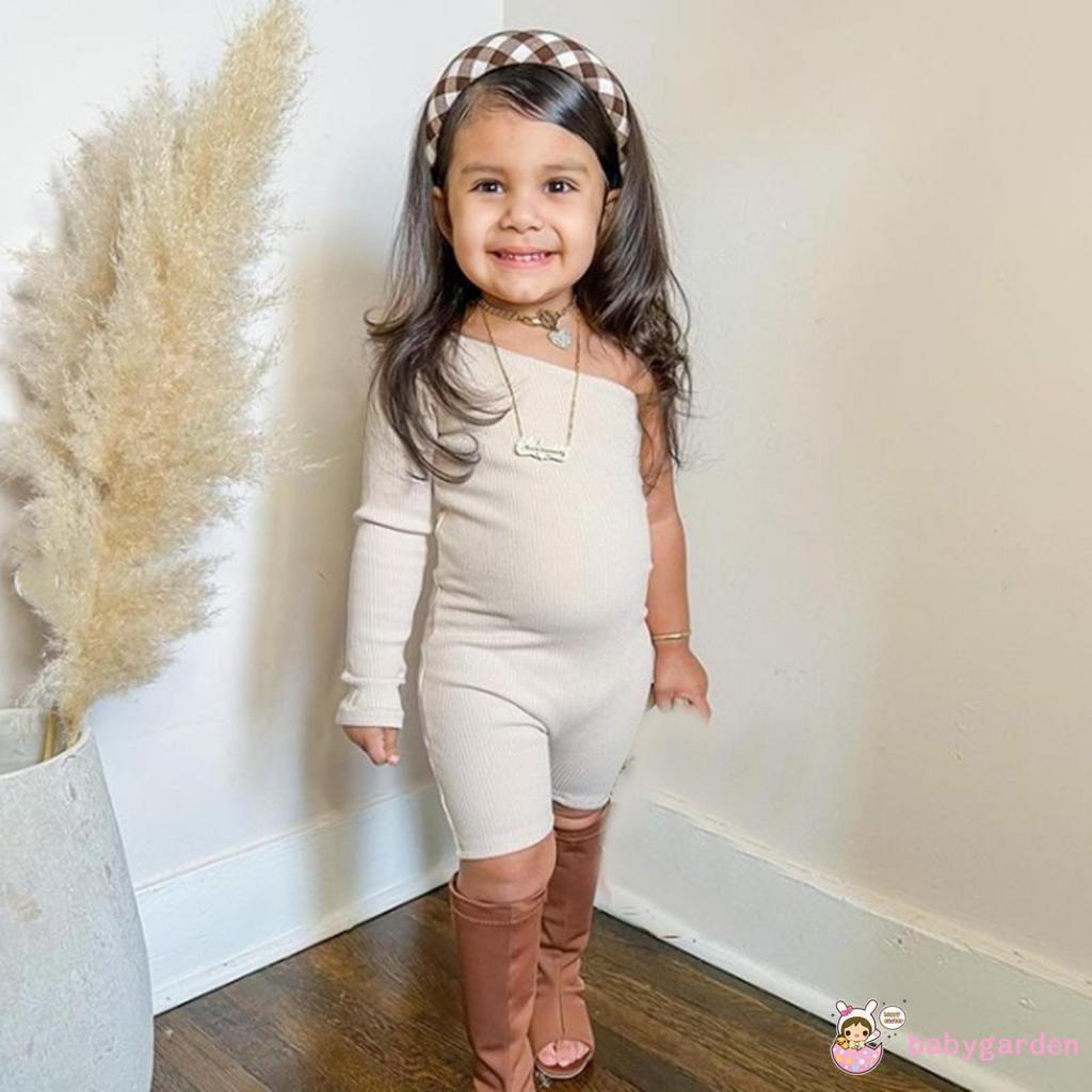 BABYGARDEN-1-6years Baby Girls Ribbed Jumpsuit, One-shoulder Solid Summer Paysuit for Daily Party