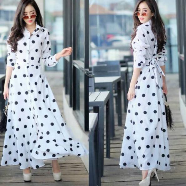 Đầm Dáng Dài Họa Tiết Chấm Bi Dễ Thương Cho Nữ (v9336) | BigBuy360 - bigbuy360.vn
