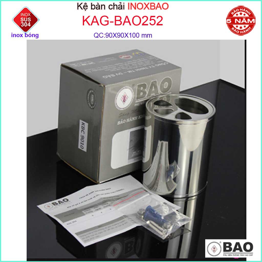 Kệ bàn chải Inox Bảo KAG-BAO252, giá để  kem đánh răng đặt bàn-treo tường SUS304 bóng sáng thiết kế tuyệt đẹp sang trọng