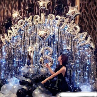 Set bóng sinh nhật 2 rèm kim tuyến, bóng chữ happy birthday và 50 bóng nhũ đẹp