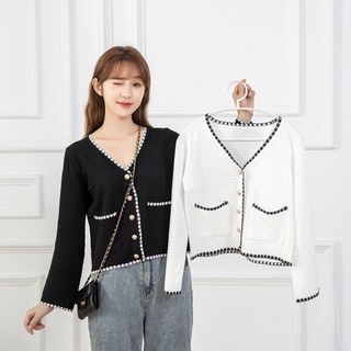 Áo khoác len, cardigan dệt kim viền sọc chất len mỏng hàng quảng châu loại cao cấp