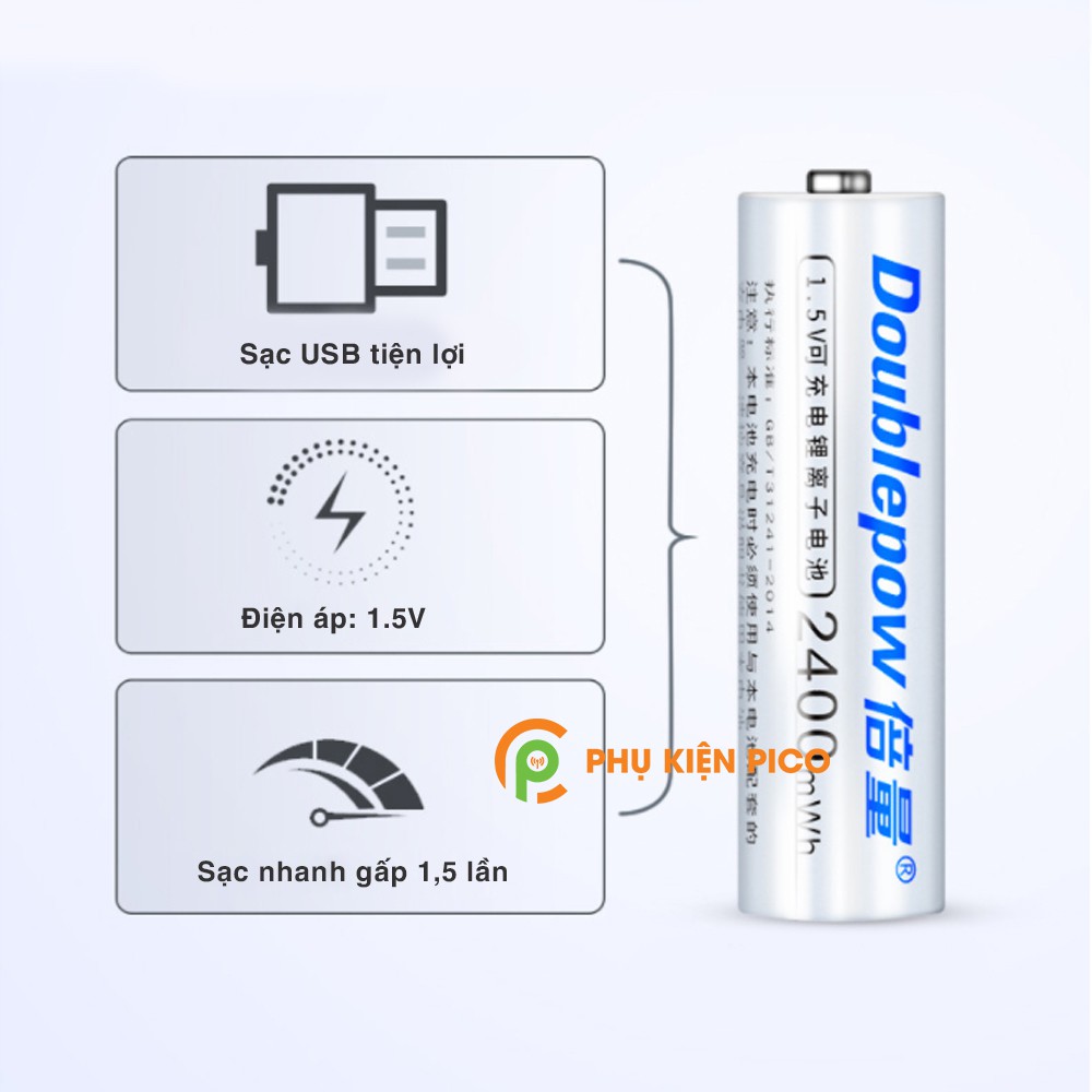 Pin sạc 1.5V Doublepow 2400mWh có cổng sạc trực tiếp Micro USB - Pin Doublepow 2400mWh 1.5V