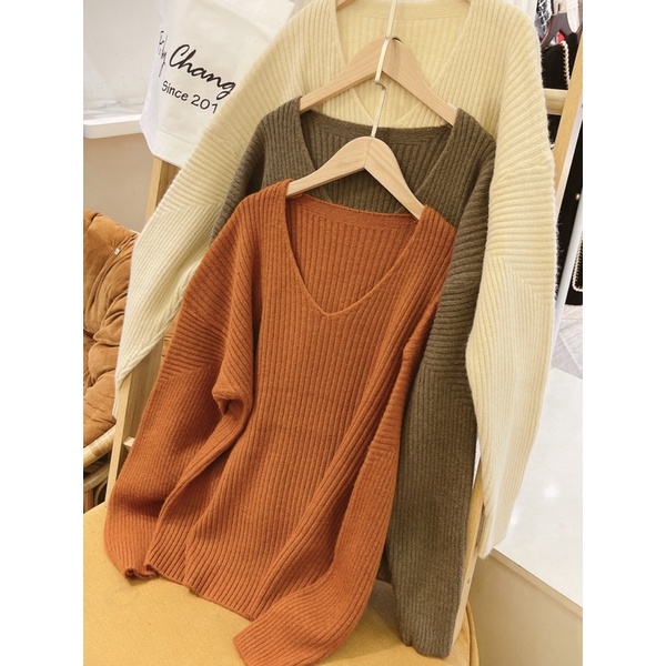 Áo Len Cổ Tim Dáng Oversize Chất Len Tăm Siêu Dày Phom Rộng Hàn Quốc | BigBuy360 - bigbuy360.vn
