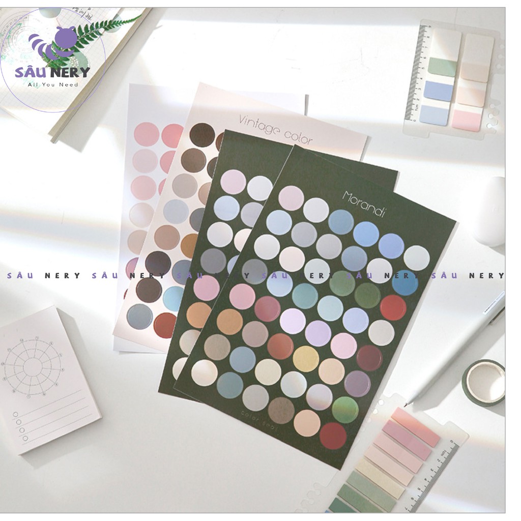 Sâu Nery - SN51 - Set 48 Dot Sticker trang trí nhật ký, sổ tay, kế hoạch, bulletjournal _COLOR SEAL