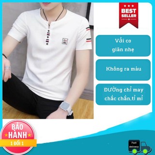 Áo thun nam tay ngắn cổ tim logo 8 k vàng - trắng cotton vnxk ms08