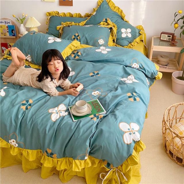 Trọn bộ chăn ga gối hè _ loại 1_ cotton đũi 4 món nhập khẩu