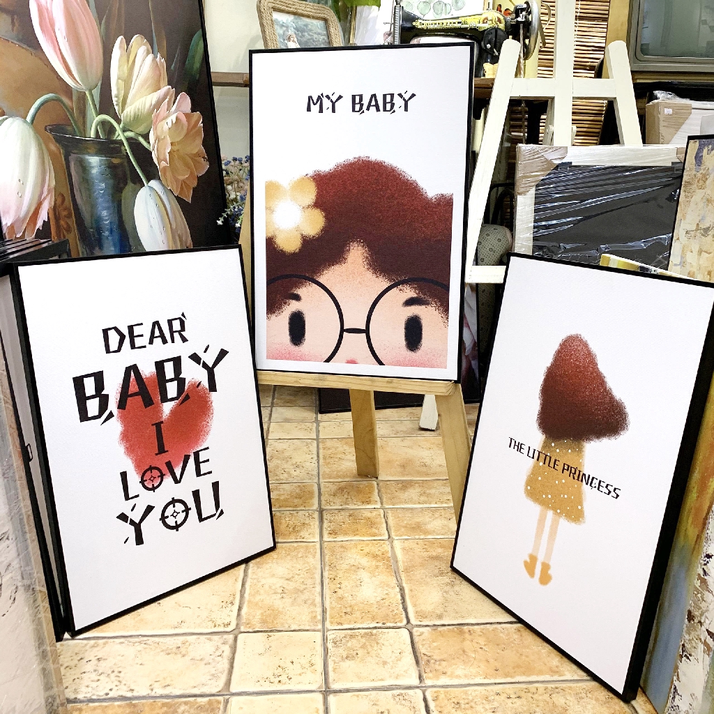 Khung tranh vải canvas hình dễ thương cỡ 30x45 ( tranh kèm khung y hình ) | BigBuy360 - bigbuy360.vn