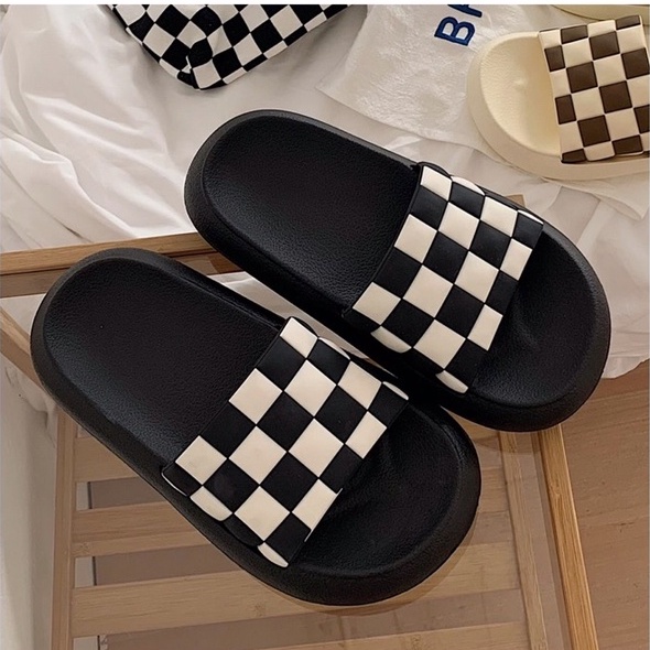 Dép Ulzzang - Dép Quai Ngang Bánh Mì chuẩn hàng quảng châu họa tiết caro dễ thương Nam Nữ